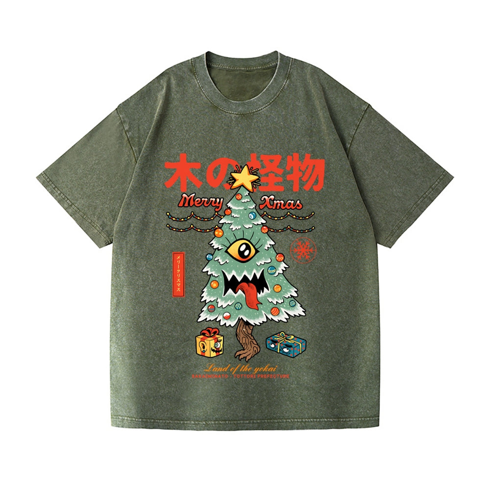 Yokai Christmas Vintage Wash Japanese Design T-Shirt