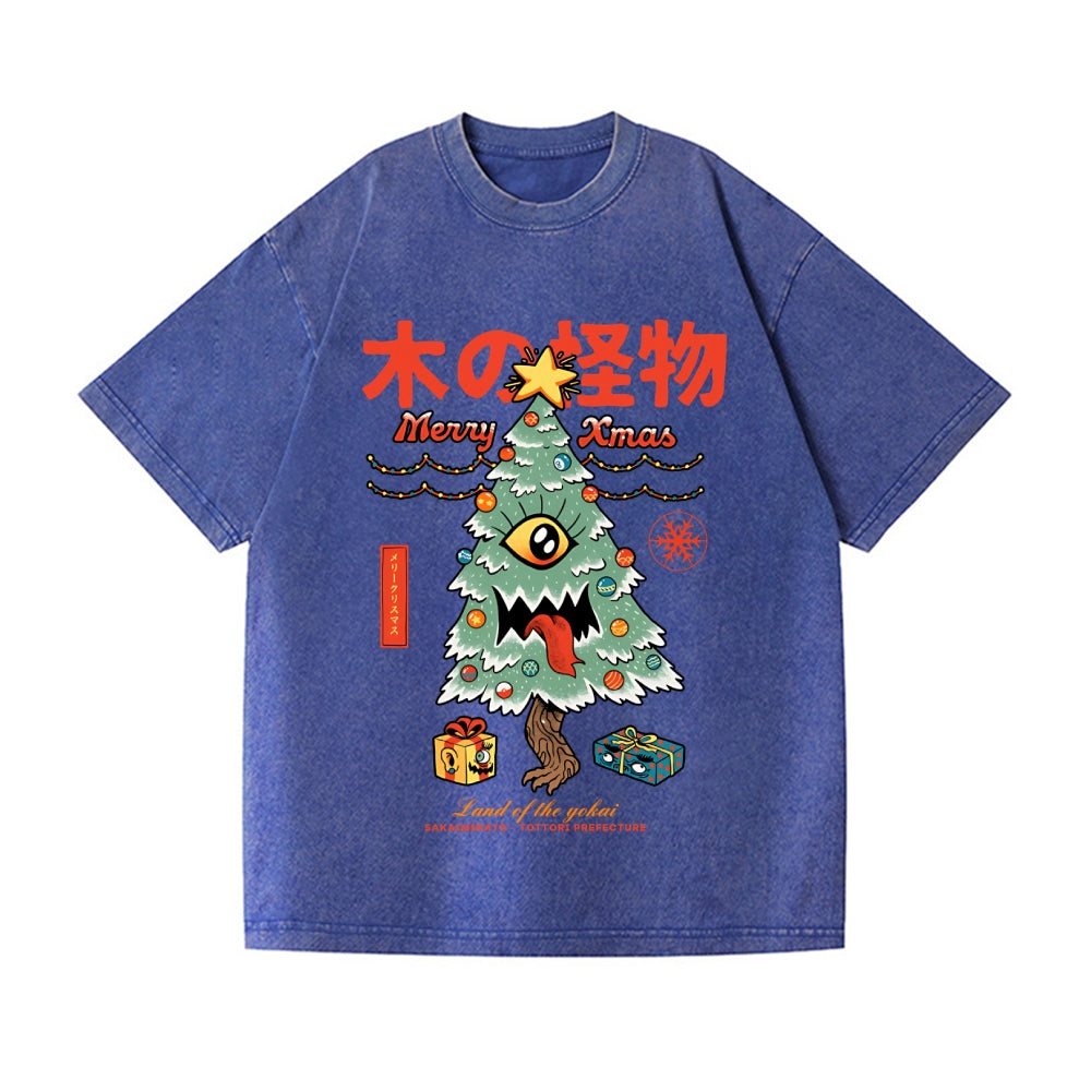 Yokai Christmas Vintage Wash Japanese Design T-Shirt