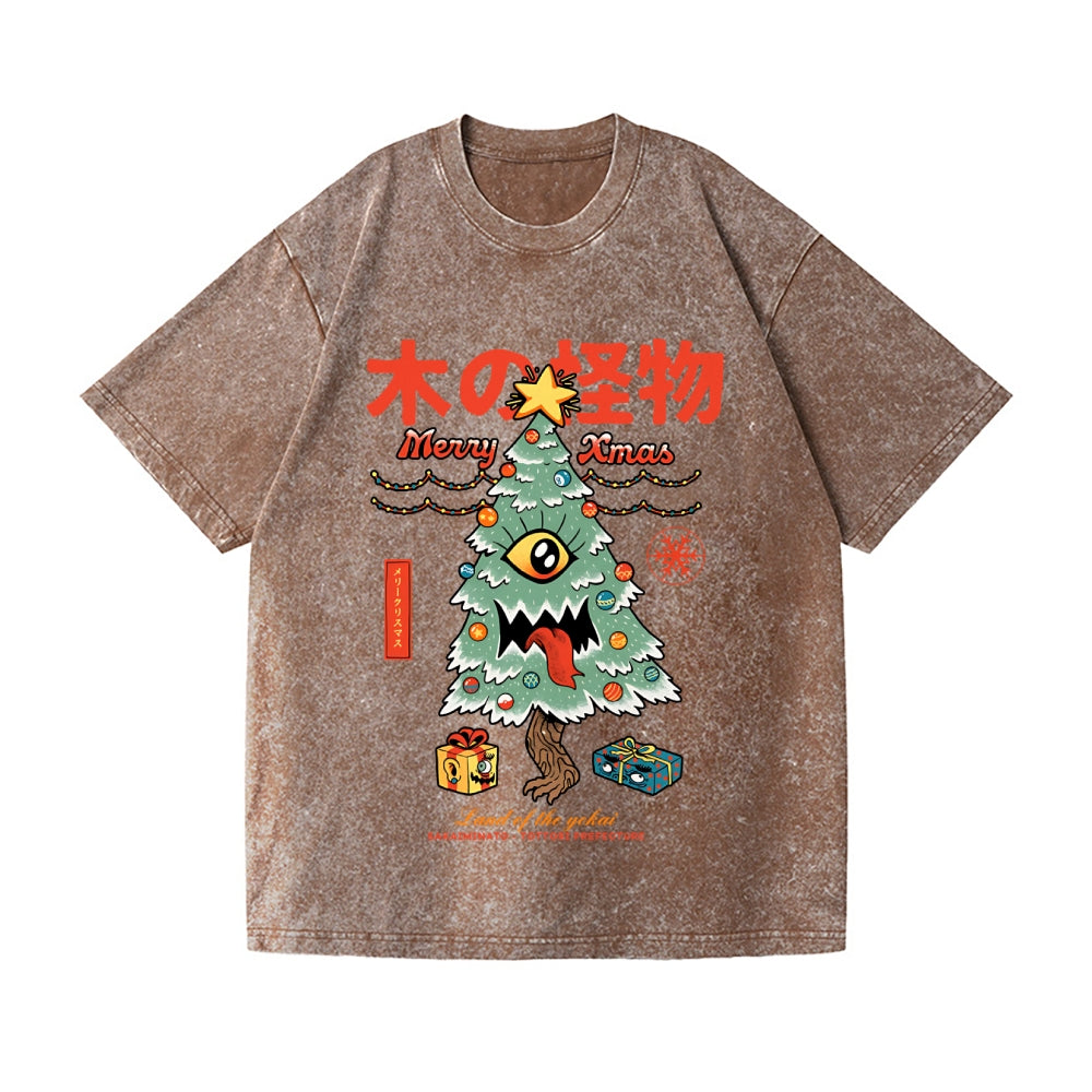 Yokai Christmas Vintage Wash Japanese Design T-Shirt