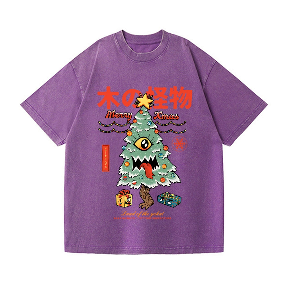 Yokai Christmas Vintage Wash Japanese Design T-Shirt