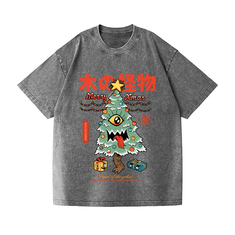 Yokai Christmas Vintage Wash Japanese Design T-Shirt