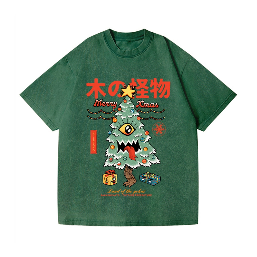 Yokai Christmas Vintage Wash Japanese Design T-Shirt