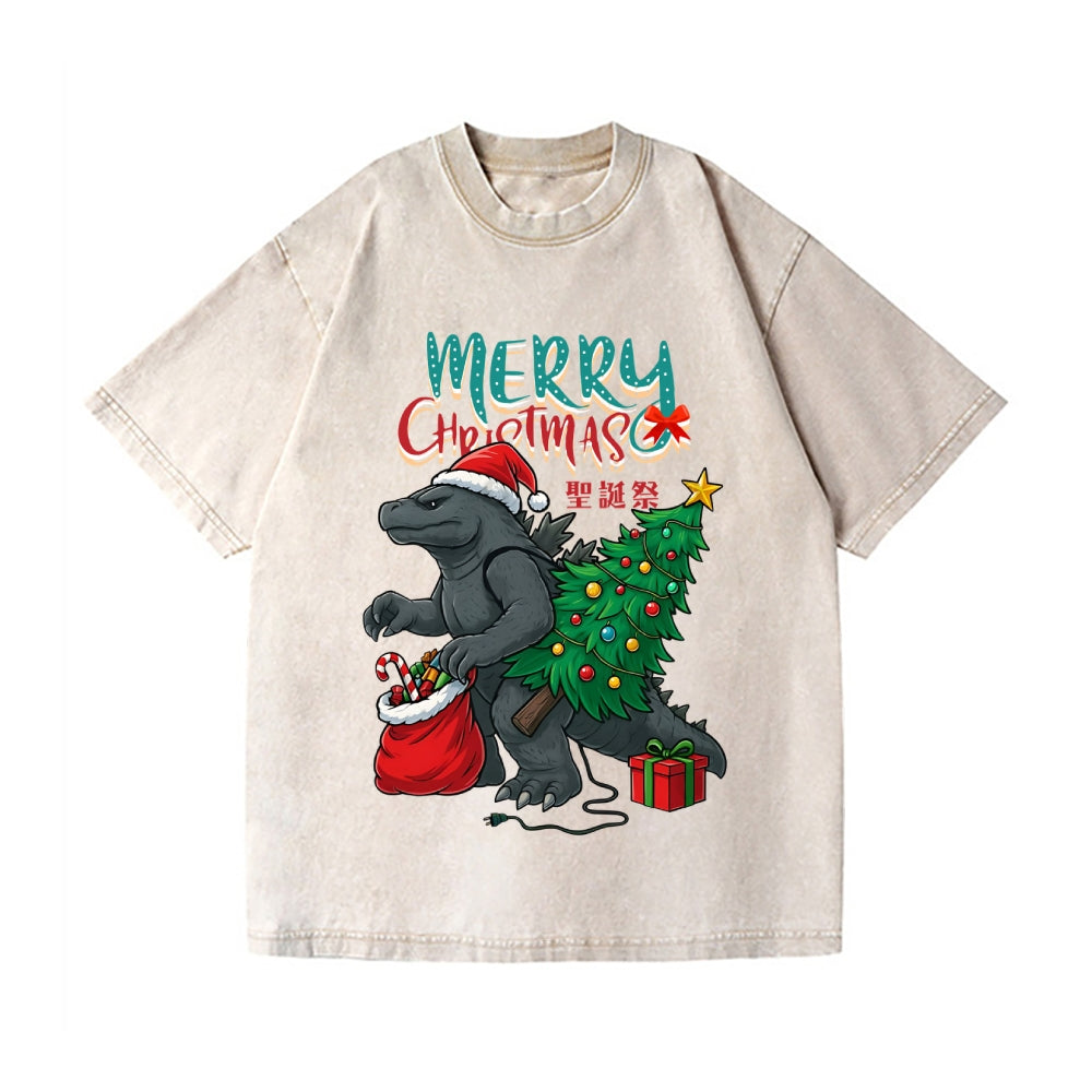 Christmas Kaiju Vintage Wash Japanese Design T-Shirt