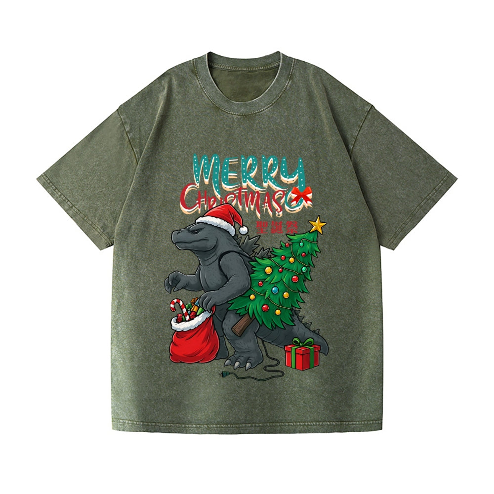 Christmas Kaiju Vintage Wash Japanese Design T-Shirt