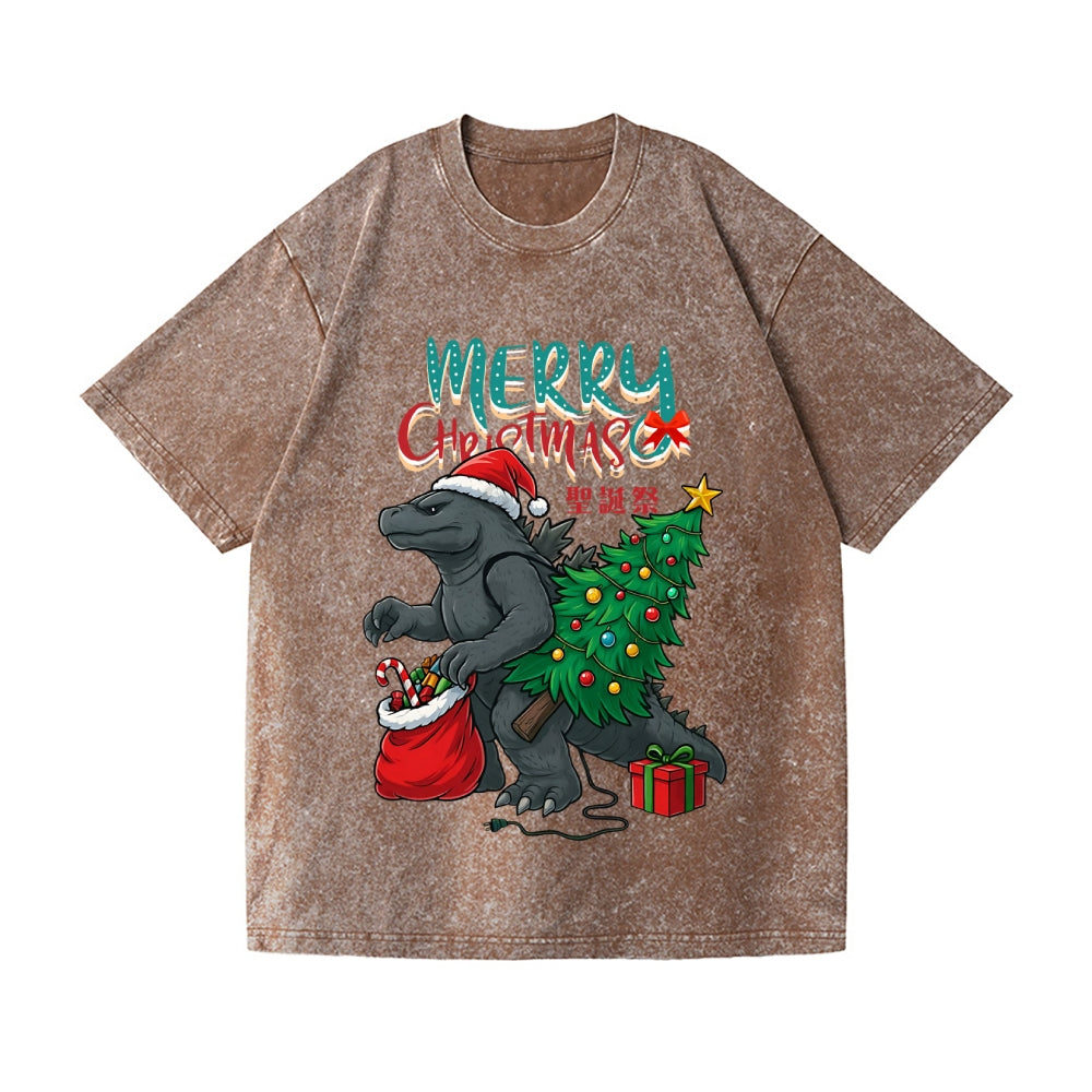 Christmas Kaiju Vintage Wash Japanese Design T-Shirt