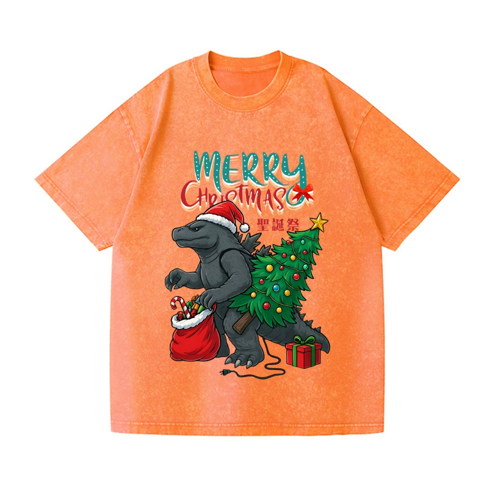 Christmas Kaiju Vintage Wash Japanese Design T-Shirt