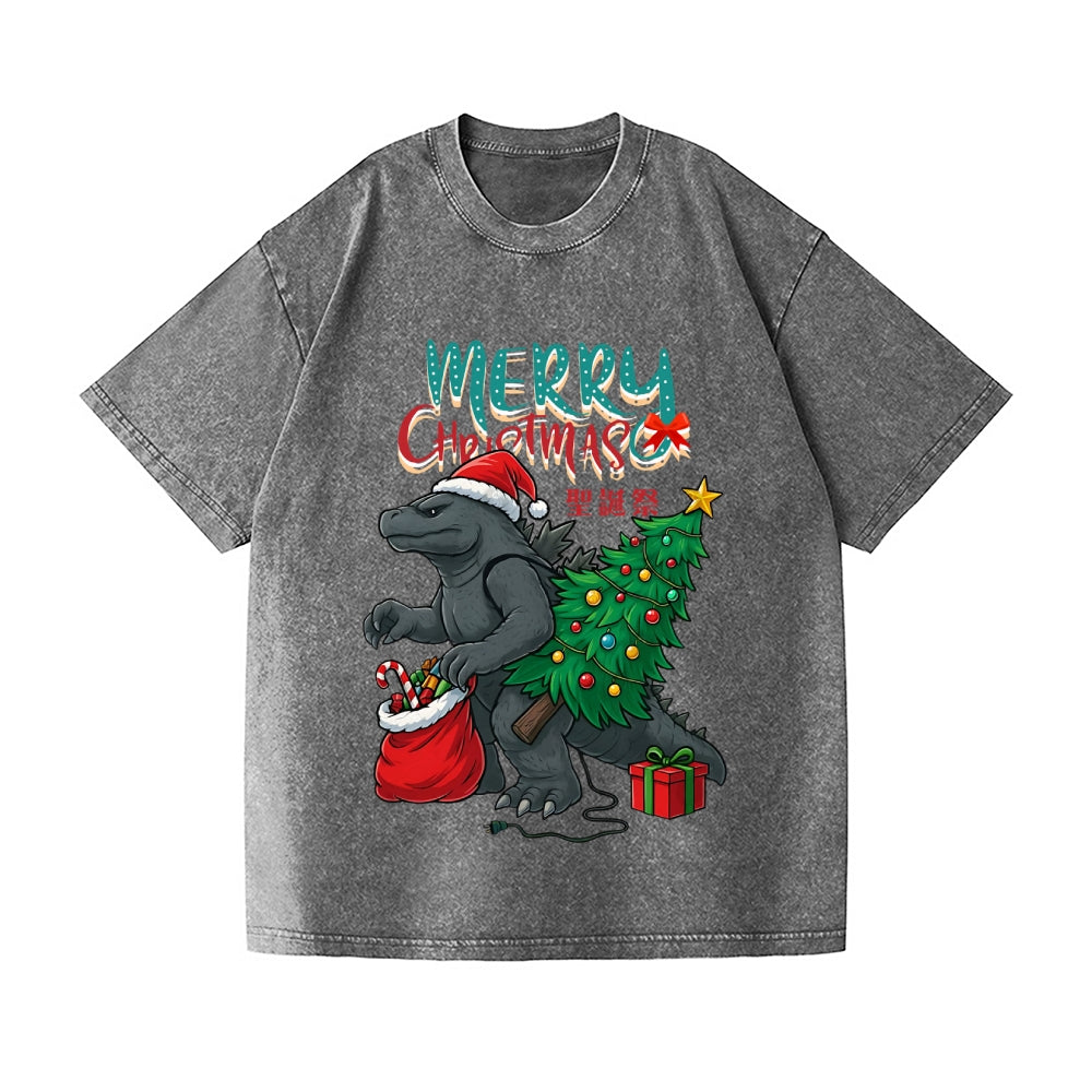 Christmas Kaiju Vintage Wash Japanese Design T-Shirt