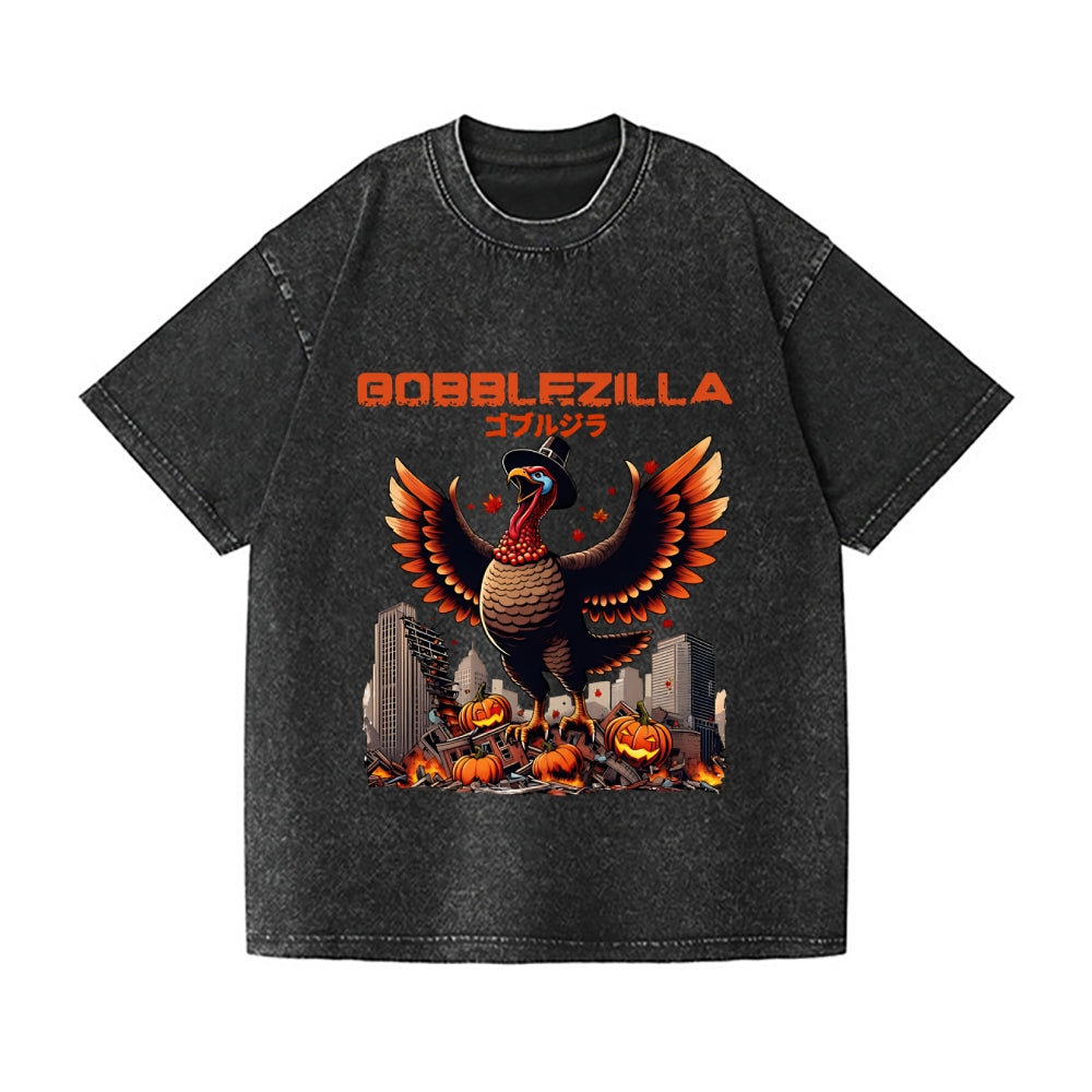 Thanksgiving Turkey Gobbler Kaiju Vintage Wash Japanese Design T-Shirt