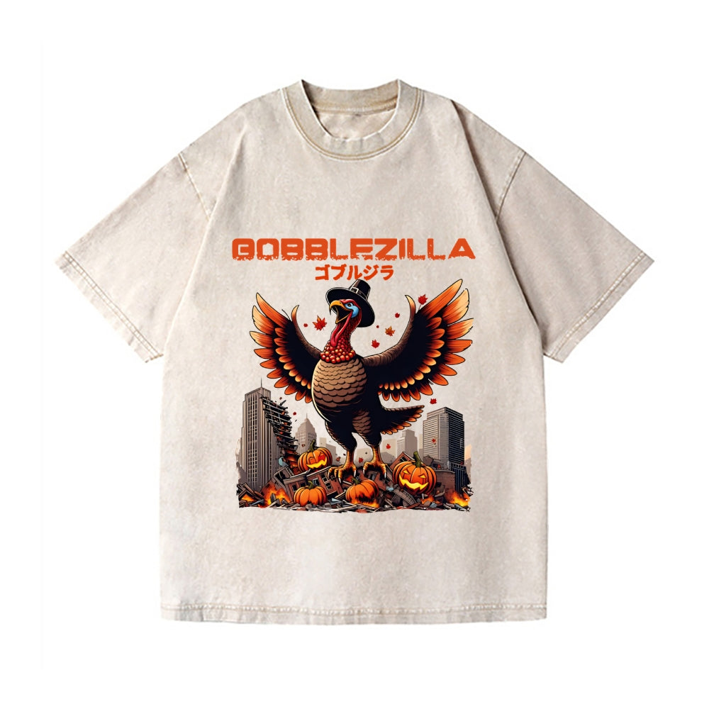 Thanksgiving Turkey Gobbler Kaiju Vintage Wash Japanese Design T-Shirt