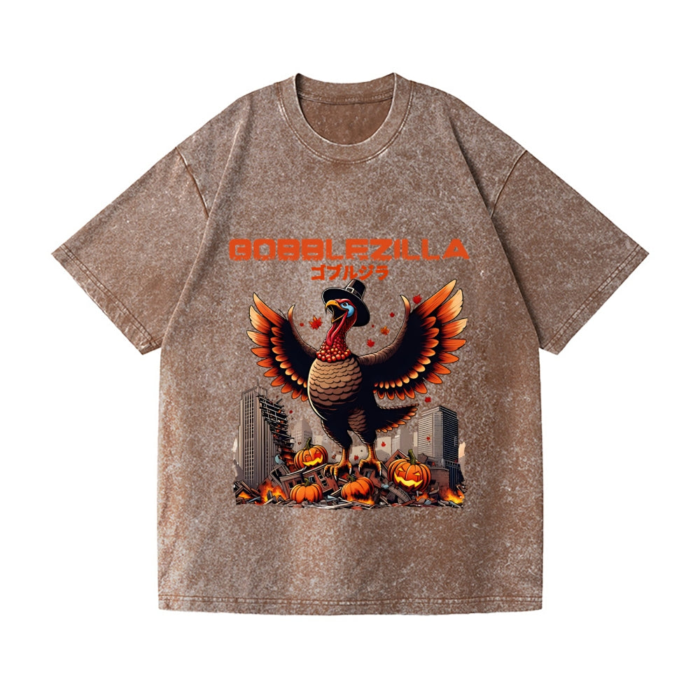 Thanksgiving Turkey Gobbler Kaiju Vintage Wash Japanese Design T-Shirt