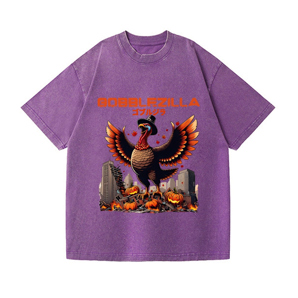 Thanksgiving Turkey Gobbler Kaiju Vintage Wash Japanese Design T-Shirt