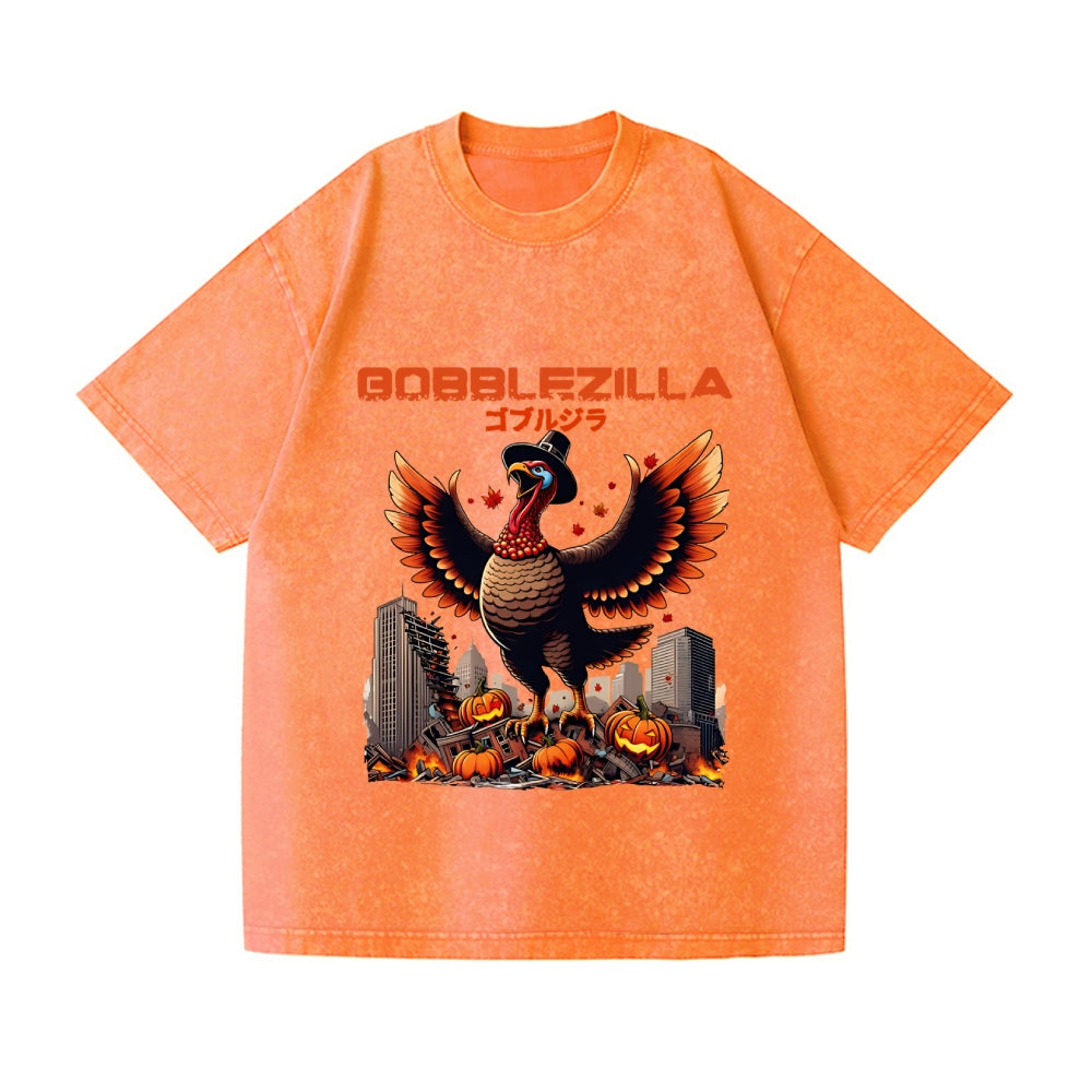 Thanksgiving Turkey Gobbler Kaiju Vintage Wash Japanese Design T-Shirt