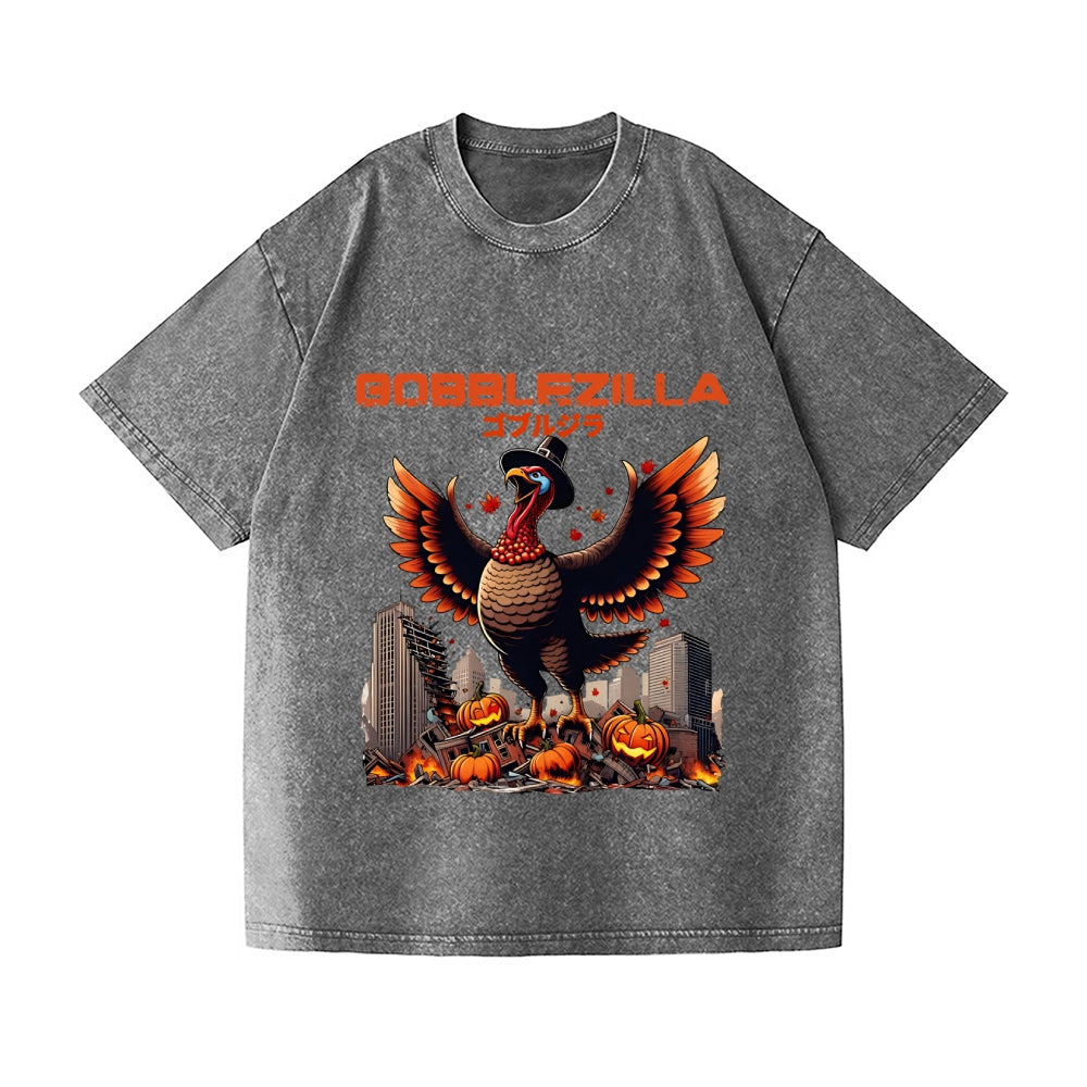 Thanksgiving Turkey Gobbler Kaiju Vintage Wash Japanese Design T-Shirt