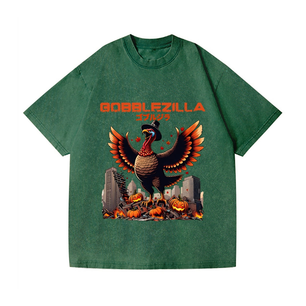 Thanksgiving Turkey Gobbler Kaiju Vintage Wash Japanese Design T-Shirt