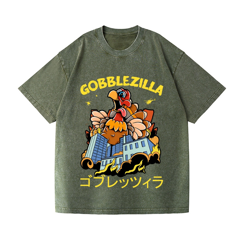 Thanksgiving Turkey Gobbler Kaiju Vintage Wash Japanese Design T-Shirt