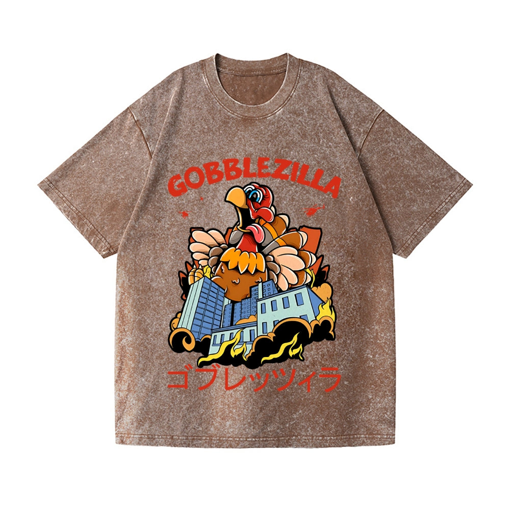 Thanksgiving Turkey Gobbler Kaiju Vintage Wash Japanese Design T-Shirt