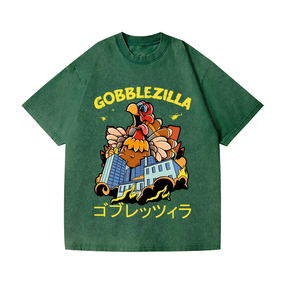 Thanksgiving Turkey Gobbler Kaiju Vintage Wash Japanese Design T-Shirt