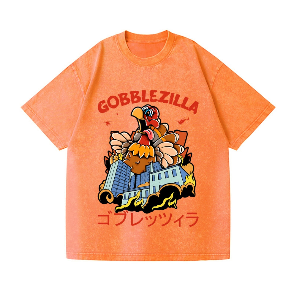 Thanksgiving Turkey Gobbler Kaiju Vintage Wash Japanese Design T-Shirt