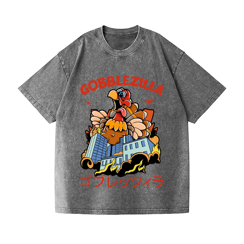 Thanksgiving Turkey Gobbler Kaiju Vintage Wash Japanese Design T-Shirt