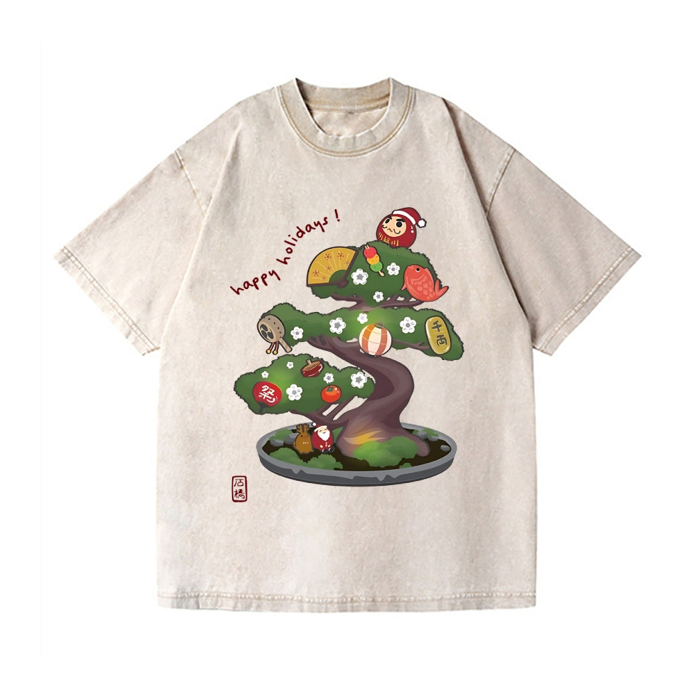 Christmas Bonsai Vintage Wash Japanese Design T-Shirt