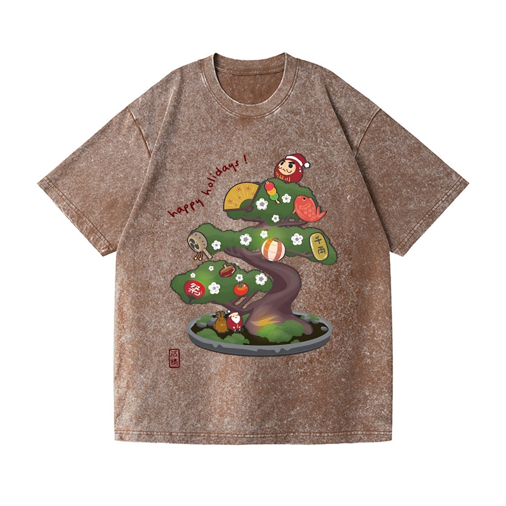 Christmas Bonsai Vintage Wash Japanese Design T-Shirt
