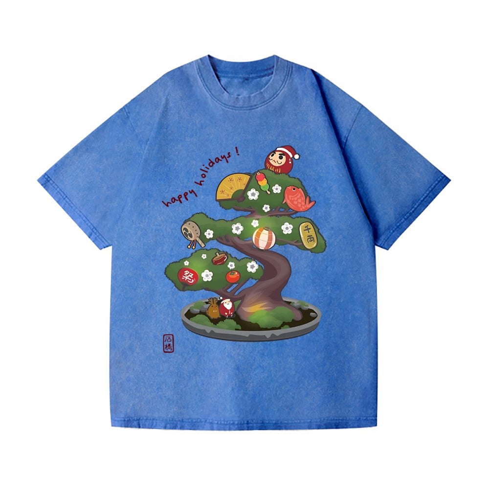 Christmas Bonsai Vintage Wash Japanese Design T-Shirt