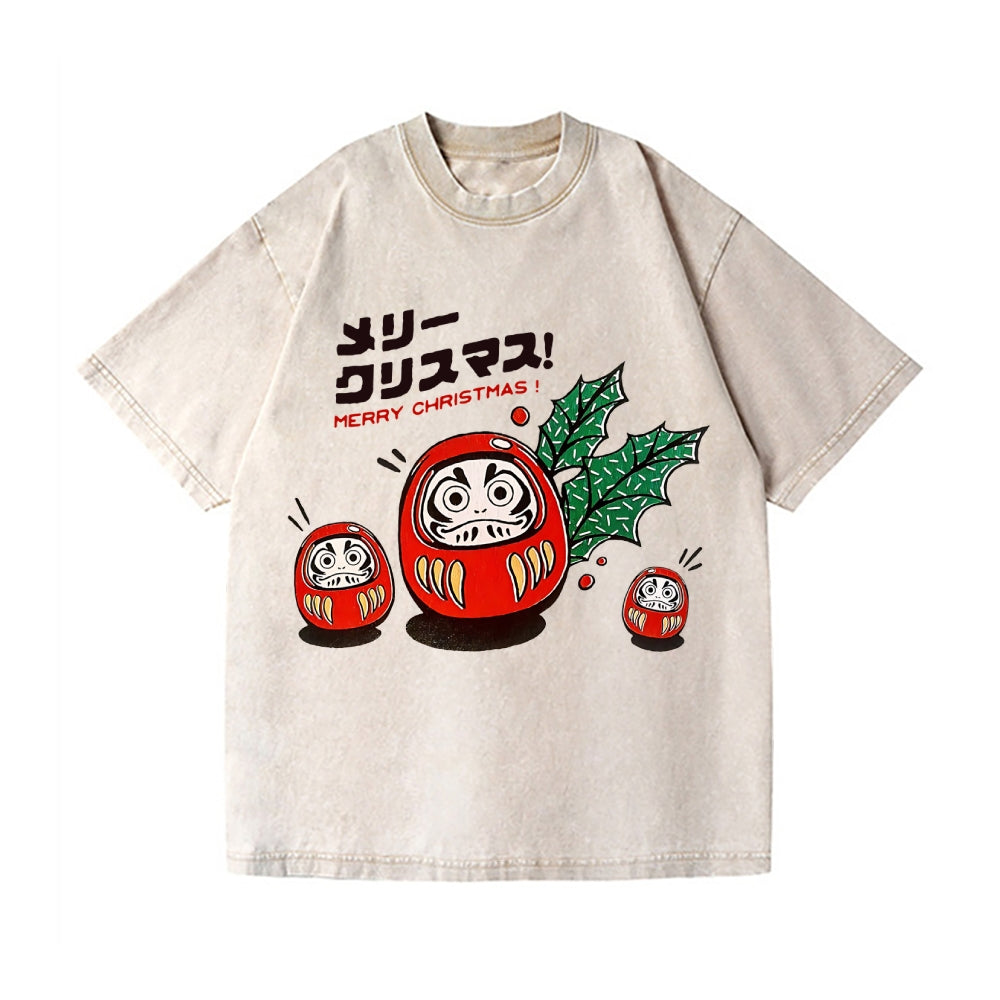 Christmas Daruma Vintage Wash Japanese Design T-Shirt