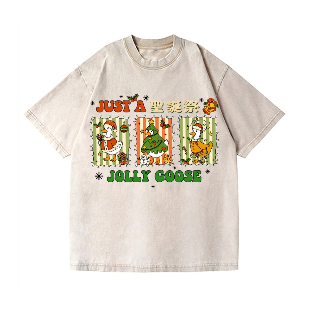 Just a Jolly Goose Christmas Vintage Wash Japanese Design T-Shirt