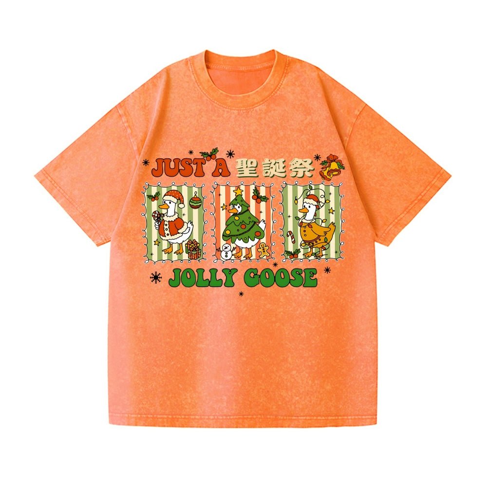 Just a Jolly Goose Christmas Vintage Wash Japanese Design T-Shirt