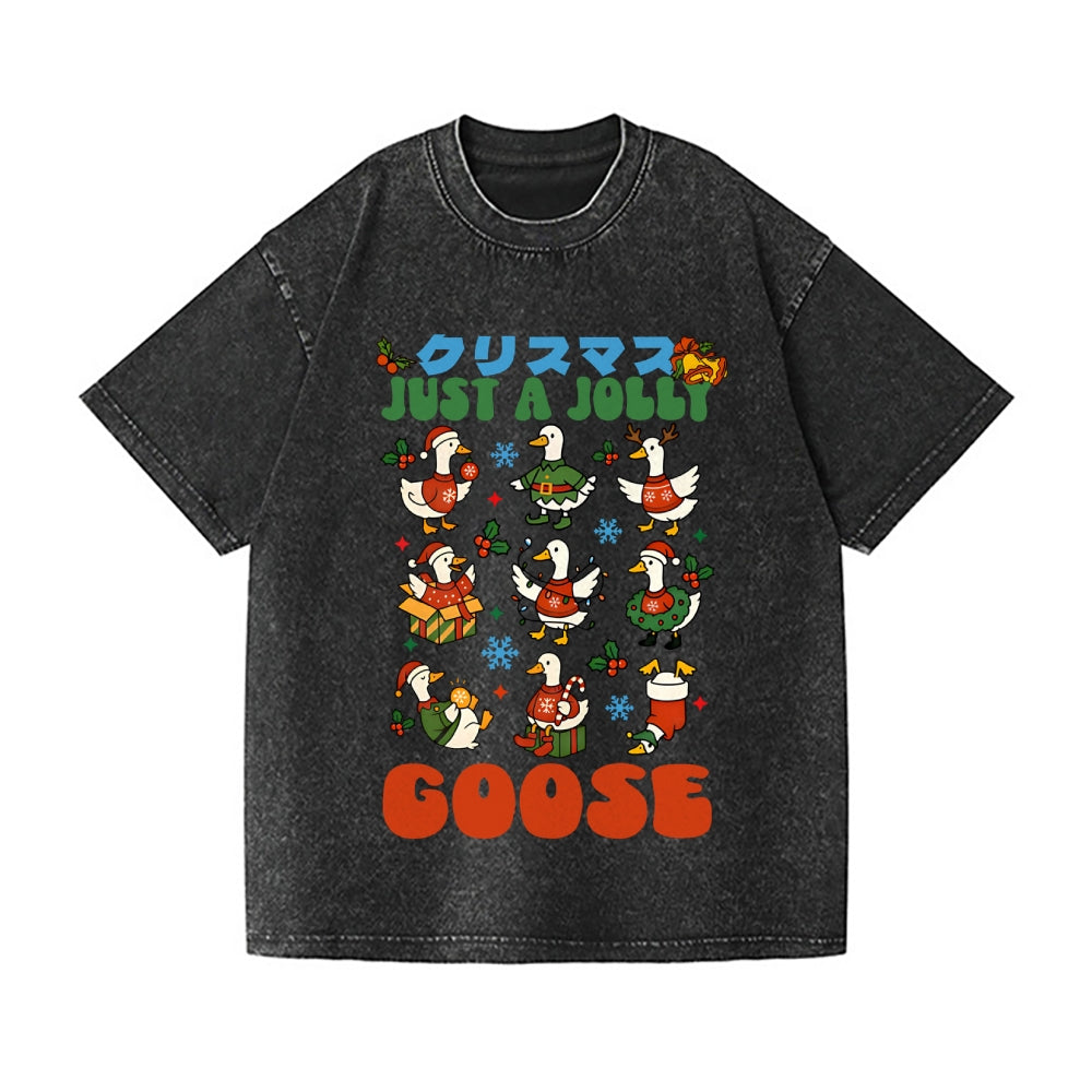 Just a Jolly Goose Christmas Vintage Wash Japanese Design T-Shirt