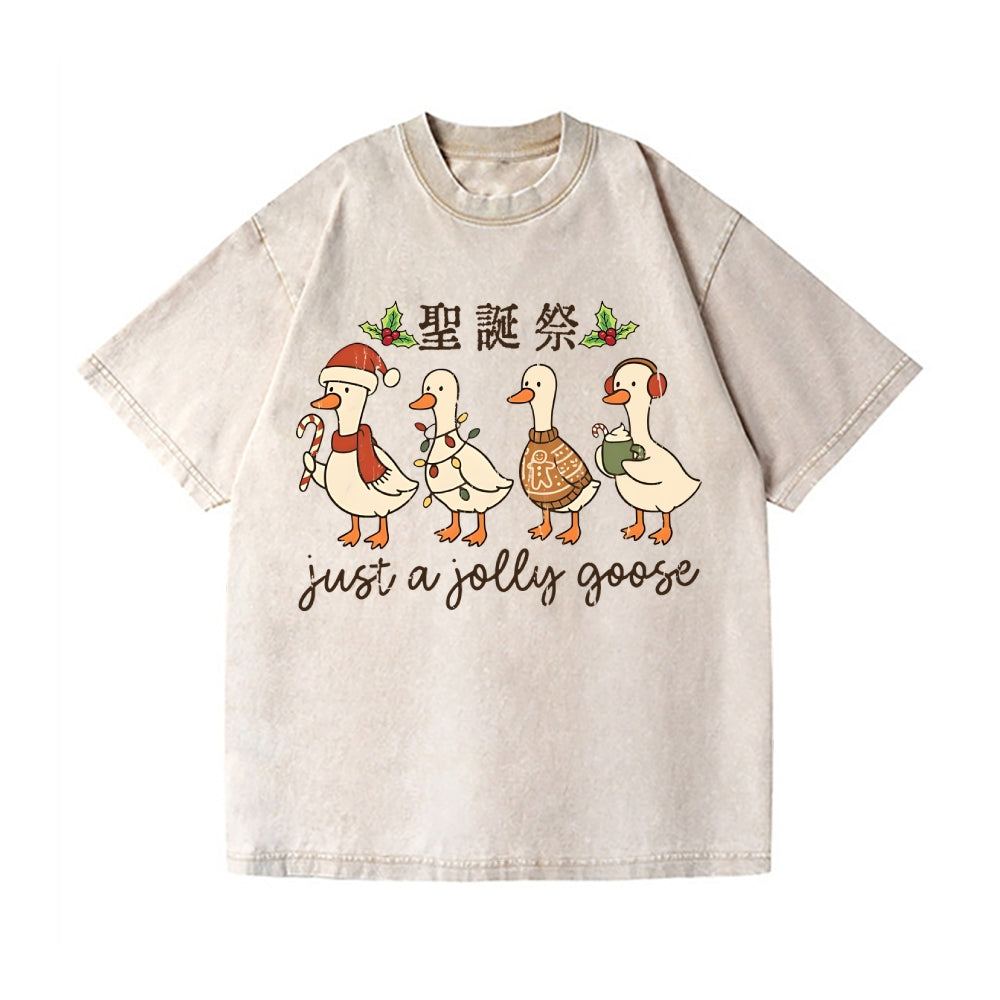 Just a Jolly Goose Christmas Vintage Wash Japanese Design T-Shirt
