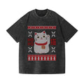 Christmas Cat Vintage Wash Japanese Design T-Shirt