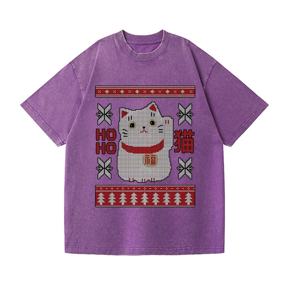 Christmas Cat Vintage Wash Japanese Design T-Shirt