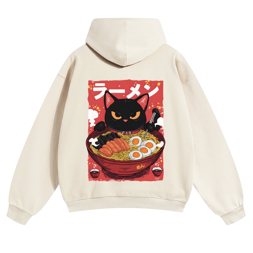 Ramen Cat Vintage Cotton Hoodie
