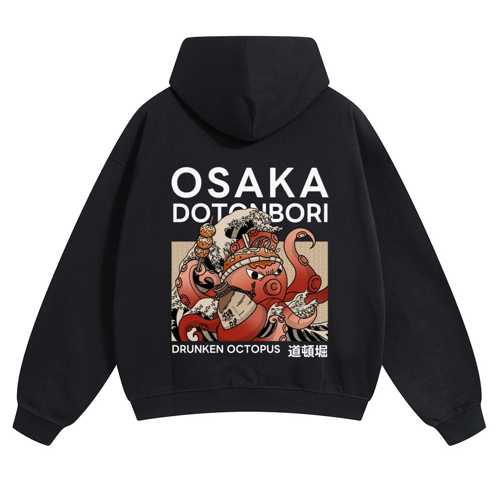 Osaka Dotonbori Octopus Vintage Cotton Hoodie