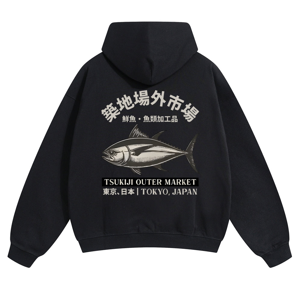 Tsukiji Fish Tuna Market Vintage Cotton Hoodie
