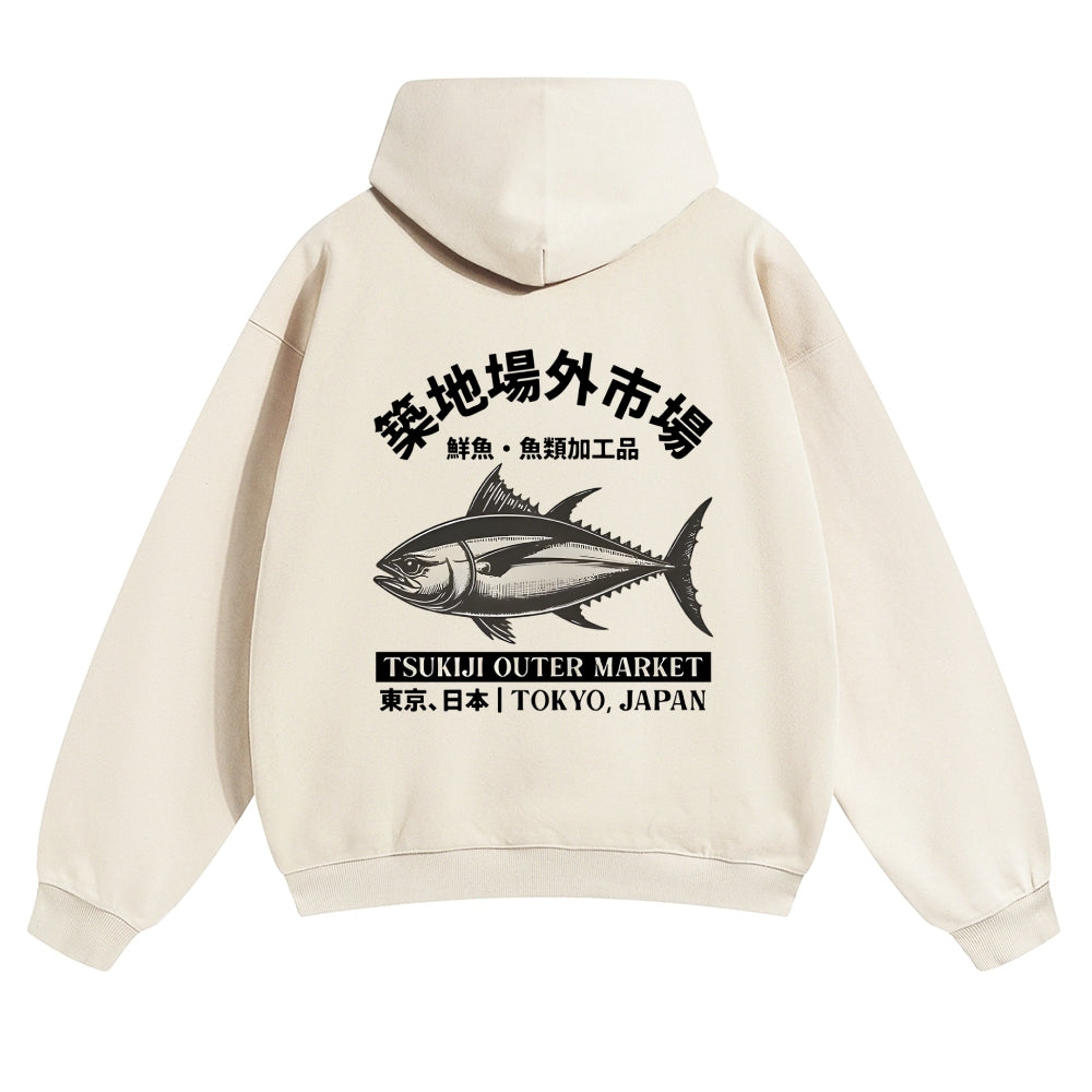 Tsukiji Fish Tuna Market Vintage Cotton Hoodie