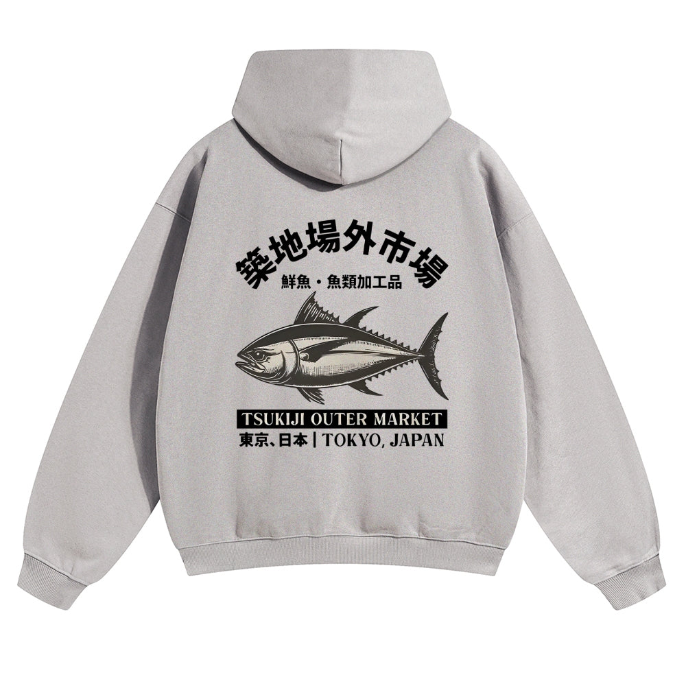 Tsukiji Fish Tuna Market Vintage Cotton Hoodie