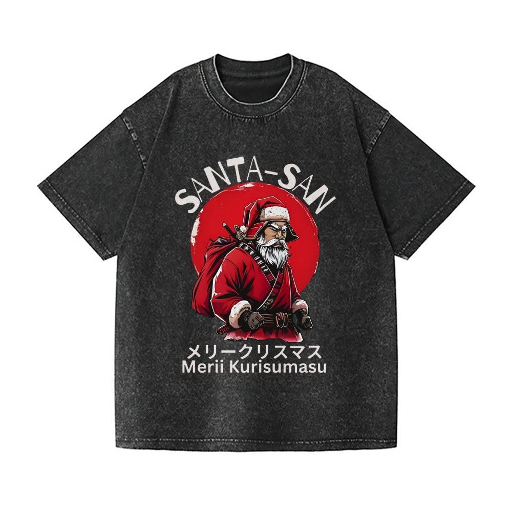 Christmas Santa Claus Samurai Vintage Wash Japanese Design T-Shirt