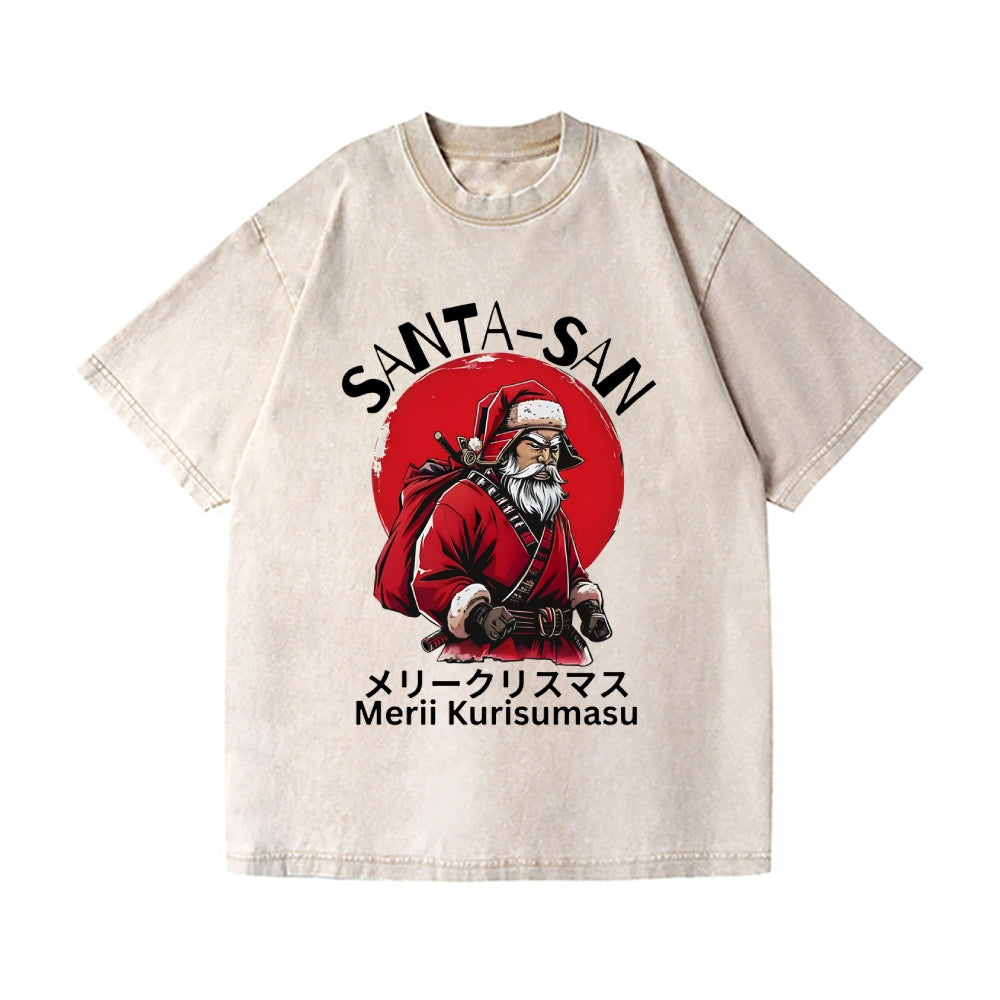 Christmas Santa Claus Samurai Vintage Wash Japanese Design T-Shirt