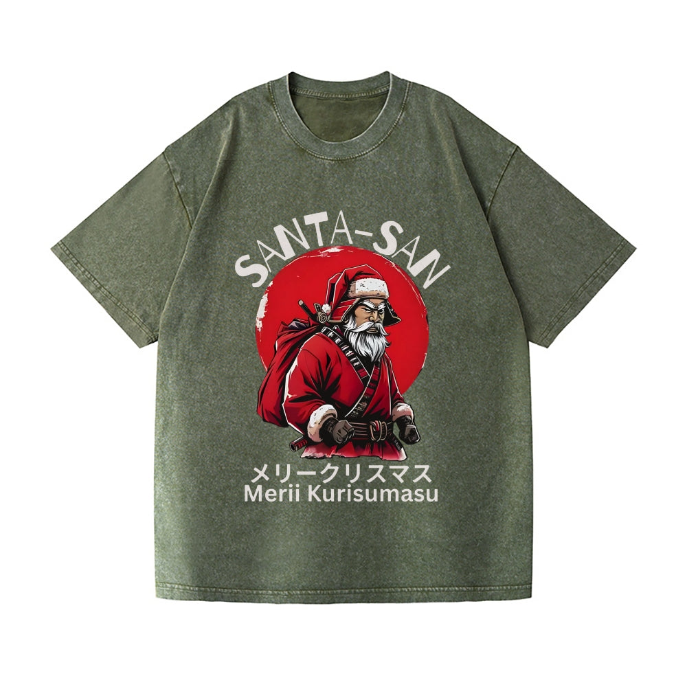 Christmas Santa Claus Samurai Vintage Wash Japanese Design T-Shirt
