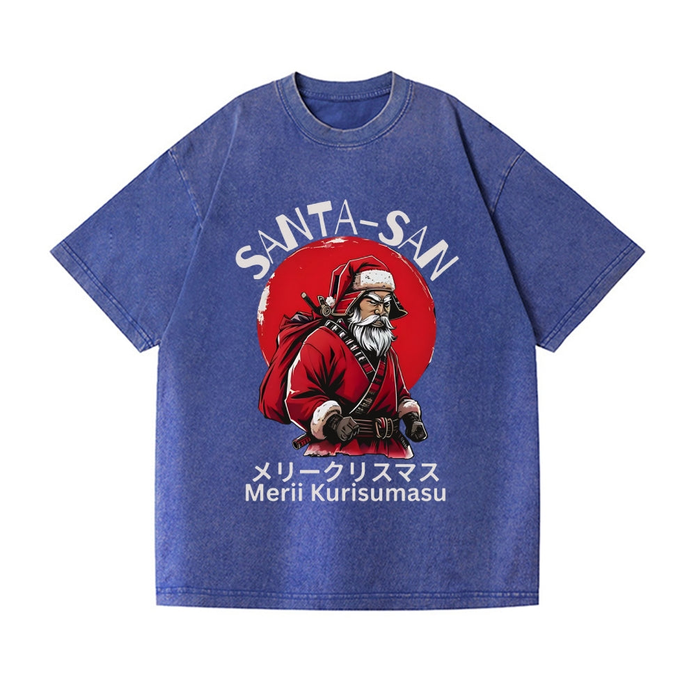 Christmas Santa Claus Samurai Vintage Wash Japanese Design T-Shirt
