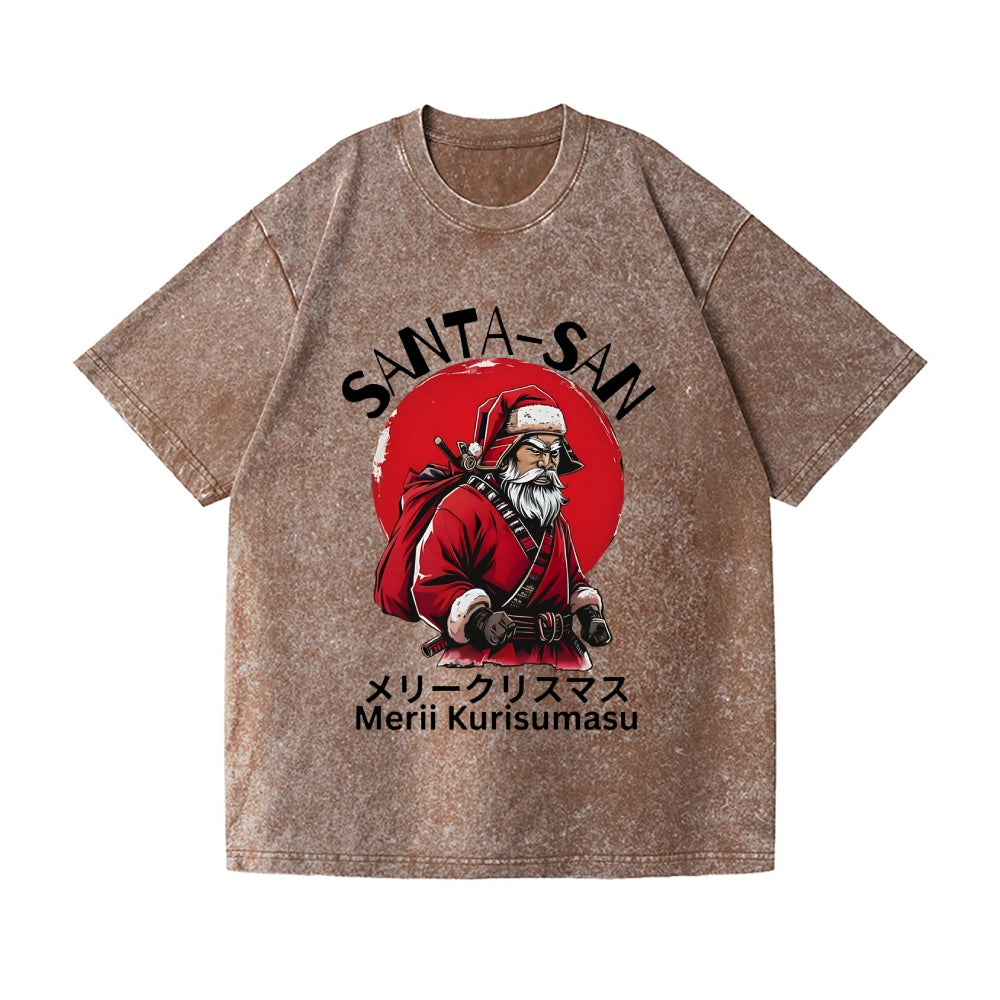Christmas Santa Claus Samurai Vintage Wash Japanese Design T-Shirt