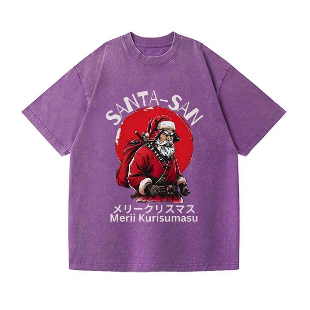 Christmas Santa Claus Samurai Vintage Wash Japanese Design T-Shirt