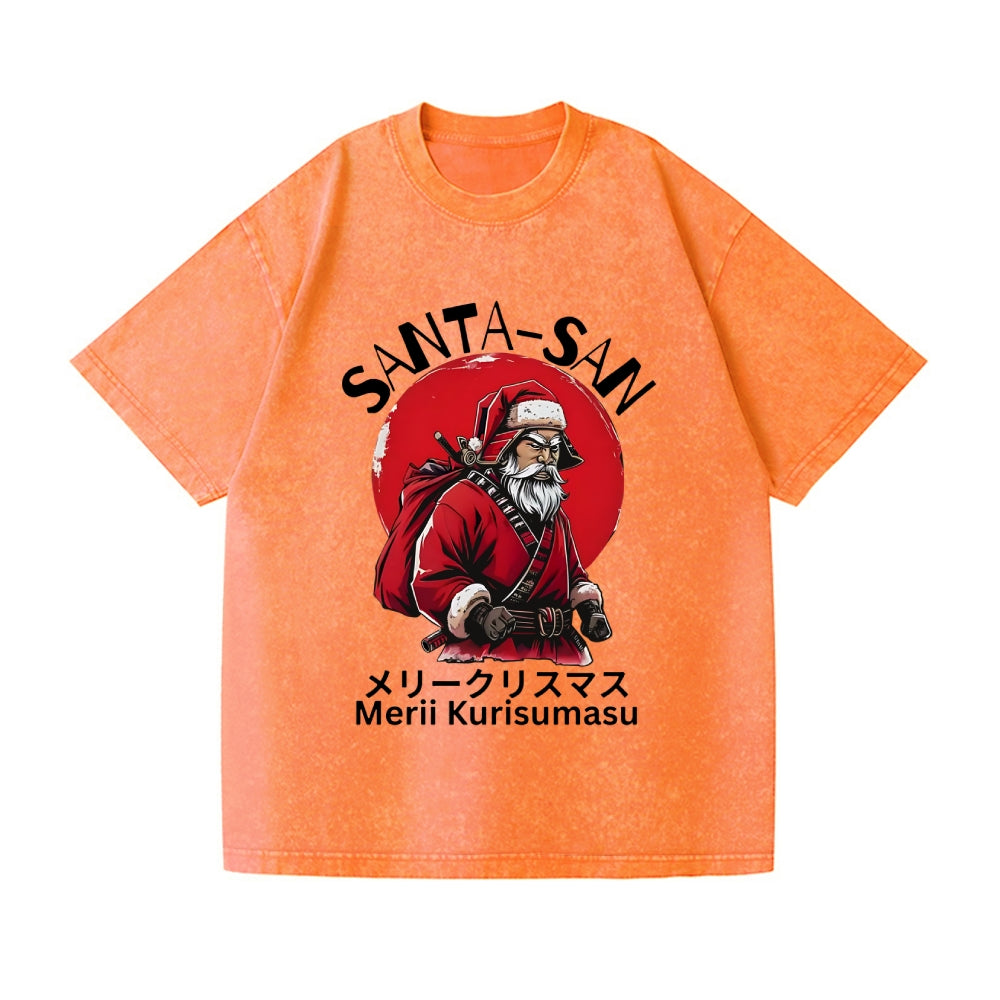 Christmas Santa Claus Samurai Vintage Wash Japanese Design T-Shirt