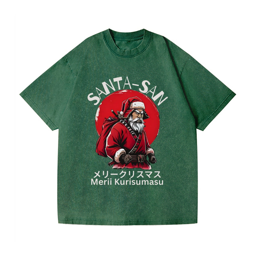Christmas Santa Claus Samurai Vintage Wash Japanese Design T-Shirt