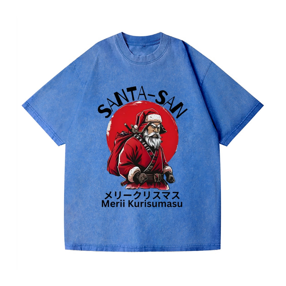 Christmas Santa Claus Samurai Vintage Wash Japanese Design T-Shirt