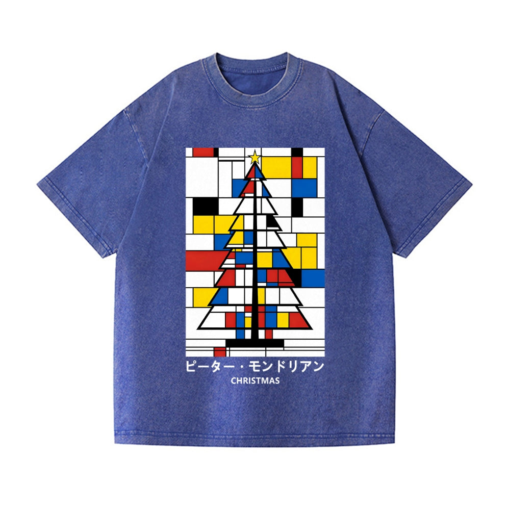 Christmas Tree Mondrian Pop Art Vintage Wash Japanese Design T-Shirt