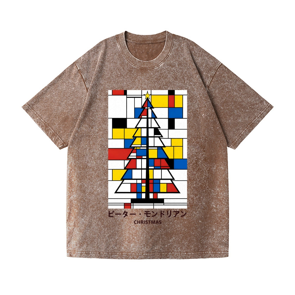 Christmas Tree Mondrian Pop Art Vintage Wash Japanese Design T-Shirt