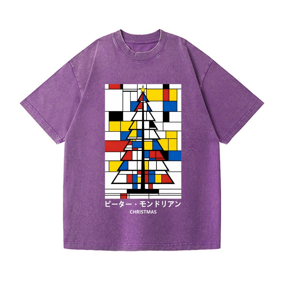 Christmas Tree Mondrian Pop Art Vintage Wash Japanese Design T-Shirt